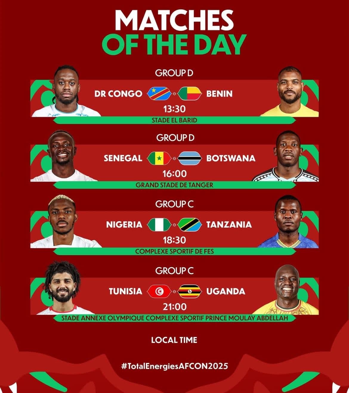 CAN 2025: Le programme des matchs du jour